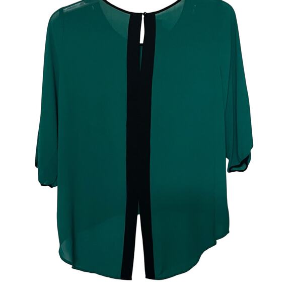 BCX 3/4 SLV PULL-OVER, RND NECKLINE SEMI-SHEER BLOUSE, WOMENS-L-GREEN/BLACK TRIM - Picture 4 of 12